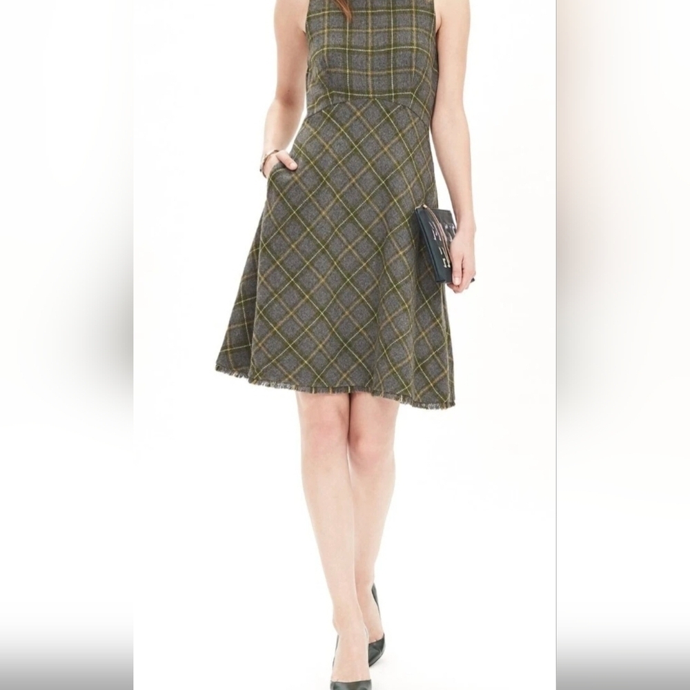 Banana Republic Gray and Yellow Plaid A-Line Dress